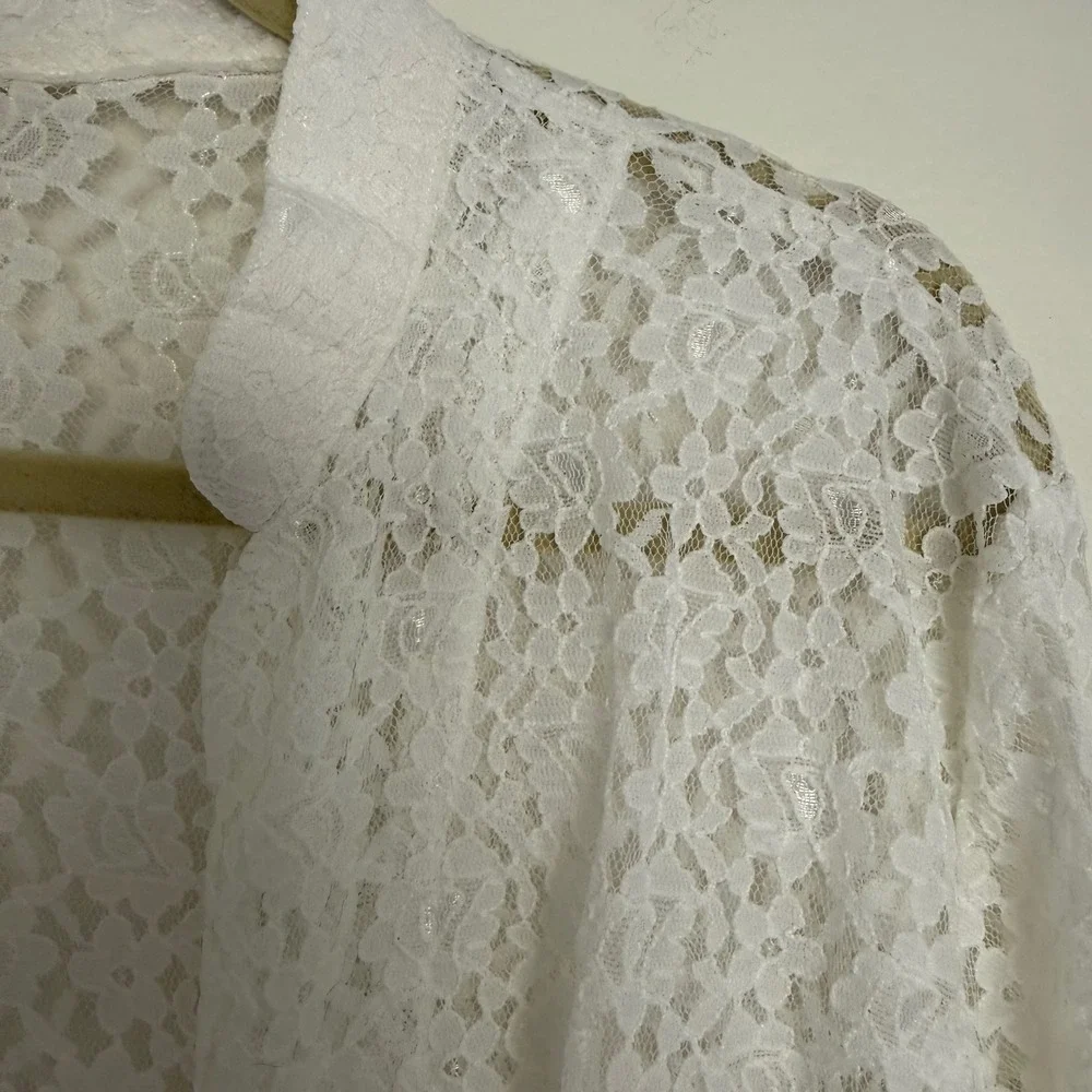 Vintage Tudor Court‎ White Floral Cut Out Open Cardigan Large Lagenlook Spring